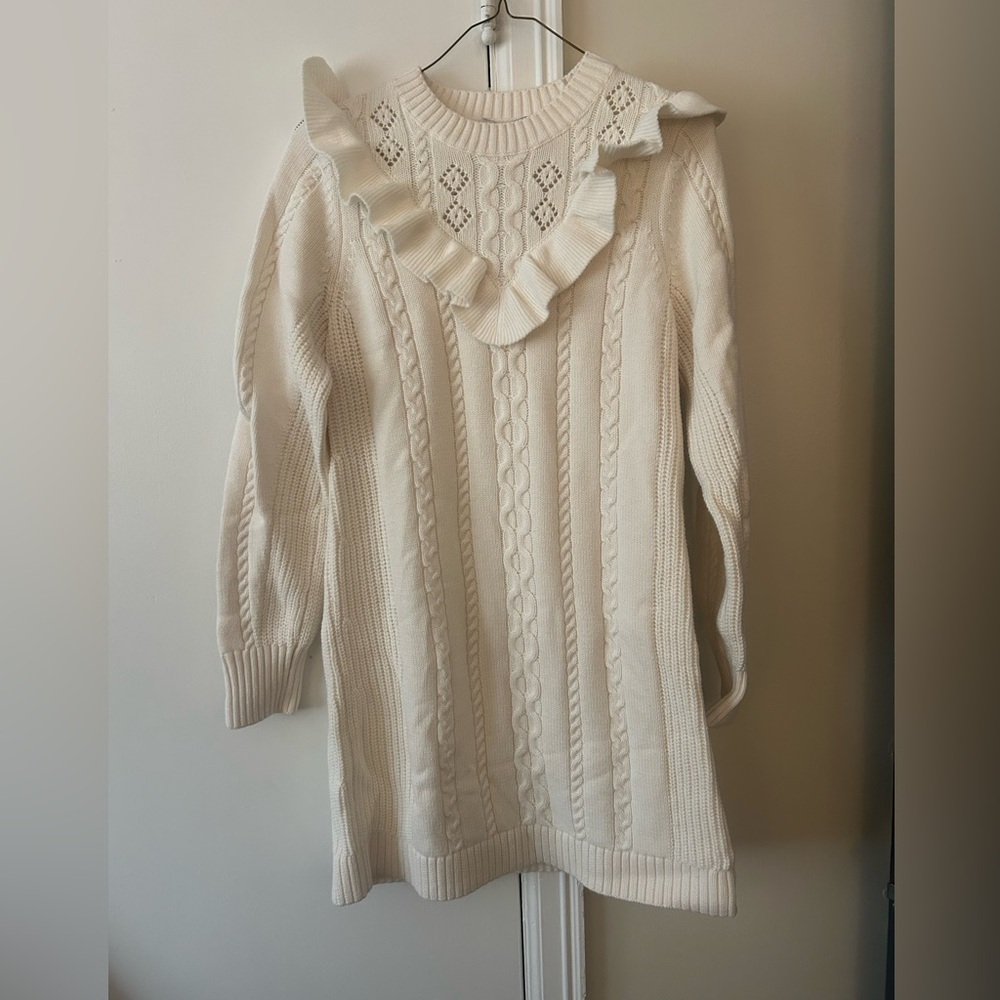 & Other Stories ivory XS cable knit dress with shoulder ruffles BNWT